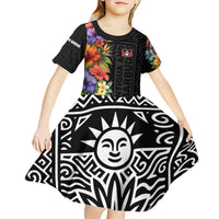 Antigua and Barbuda Floral Kid Short Sleeve Dress with Tropical Hibiscus with National Flag - Wonder Print Shop