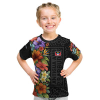 Antigua and Barbuda Floral Kid T Shirt with Tropical Hibiscus with National Flag - Wonder Print Shop