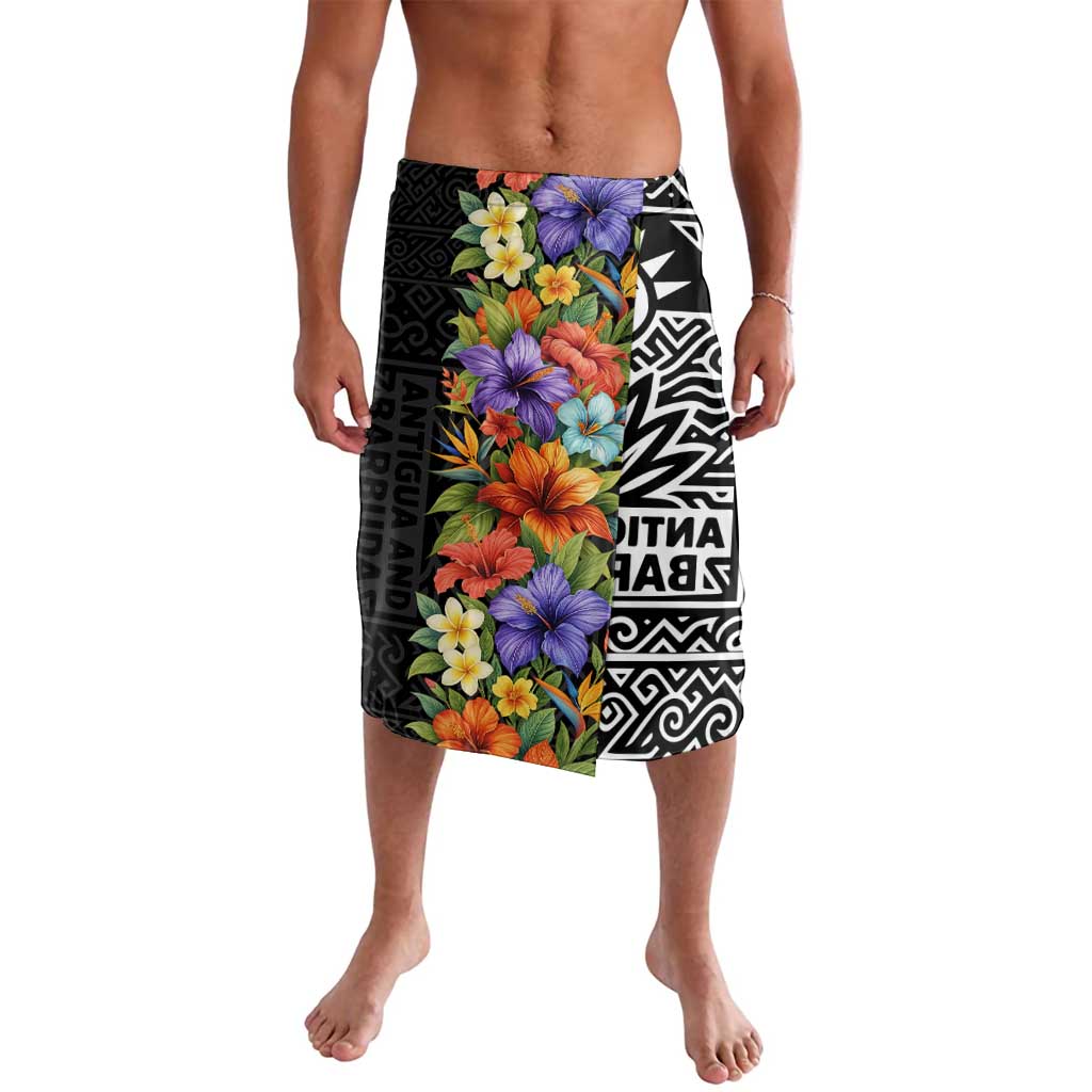 Antigua and Barbuda Floral Lavalava with Tropical Hibiscus with National Flag - Wonder Print Shop