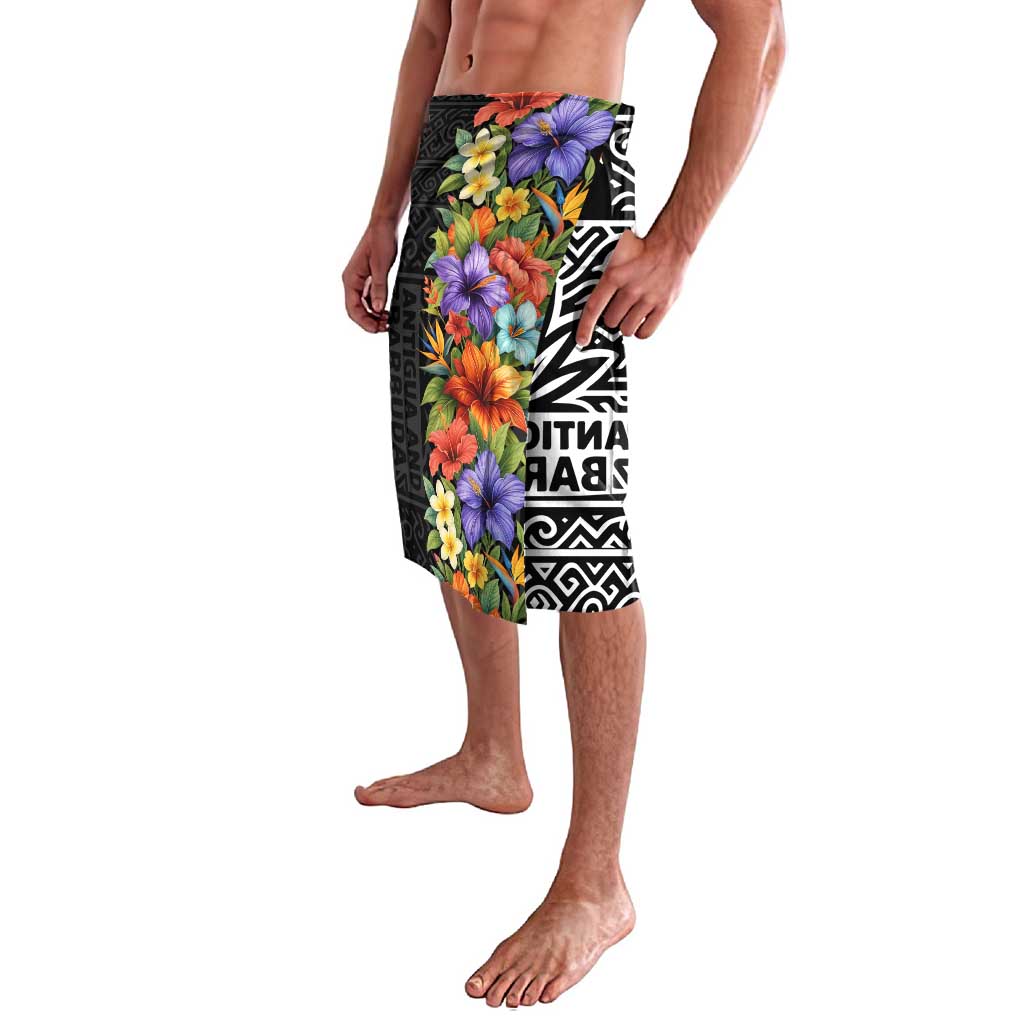 Antigua and Barbuda Floral Lavalava with Tropical Hibiscus with National Flag - Wonder Print Shop