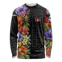 Antigua and Barbuda Floral Long Sleeve Shirt with Tropical Hibiscus with National Flag - Wonder Print Shop