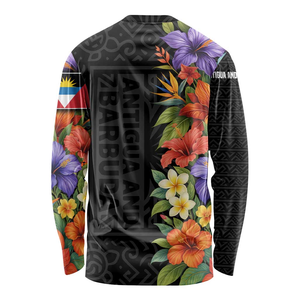 Antigua and Barbuda Floral Long Sleeve Shirt with Tropical Hibiscus with National Flag - Wonder Print Shop