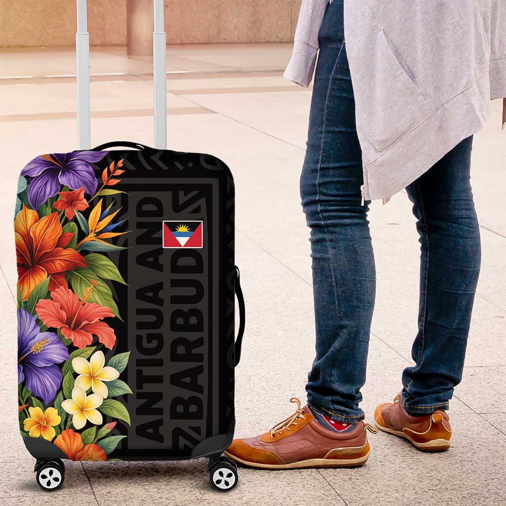 Antigua and Barbuda Floral Luggage Cover with Tropical Hibiscus with National Flag - Wonder Print Shop