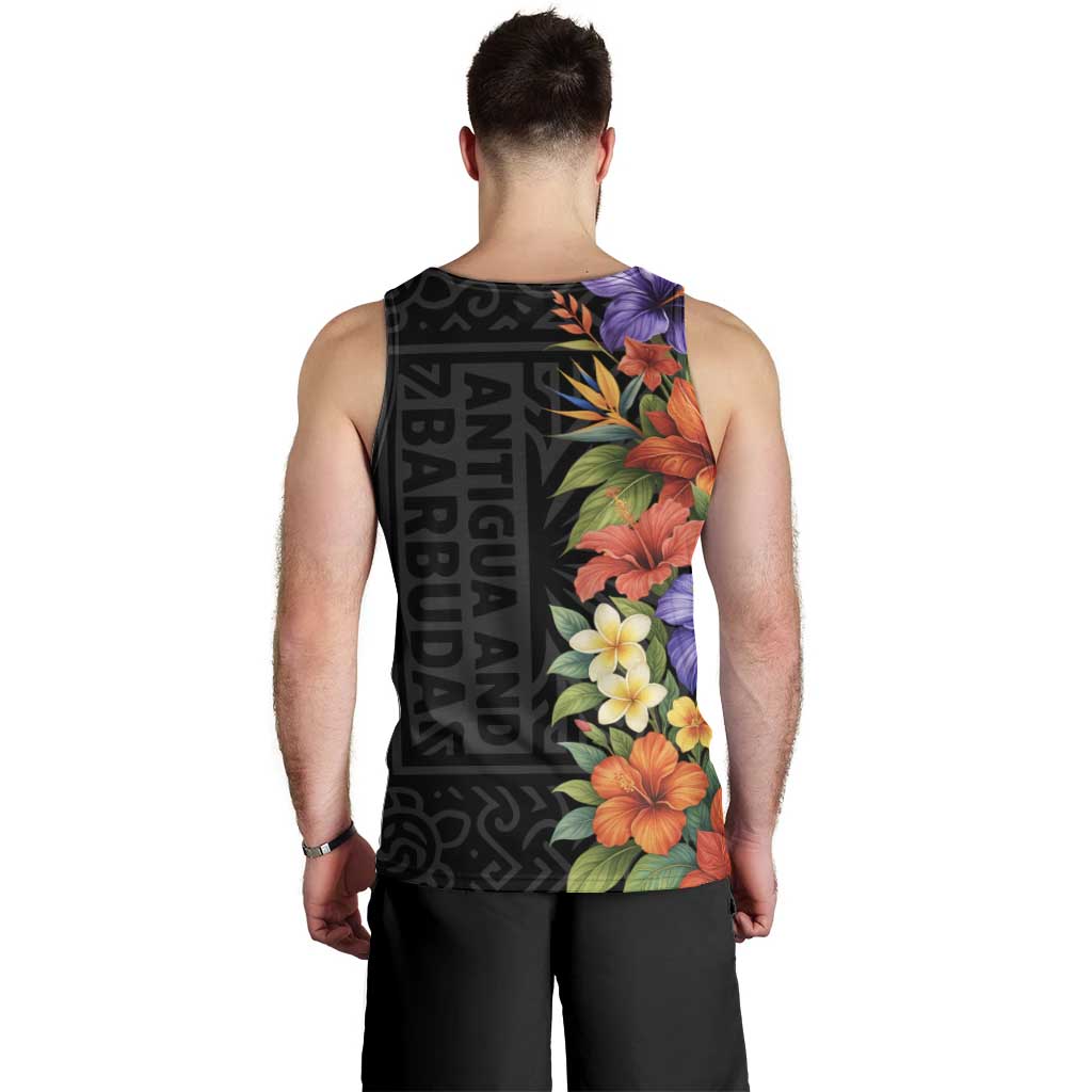 Antigua and Barbuda Floral Men Tank Top with Tropical Hibiscus with National Flag - Wonder Print Shop