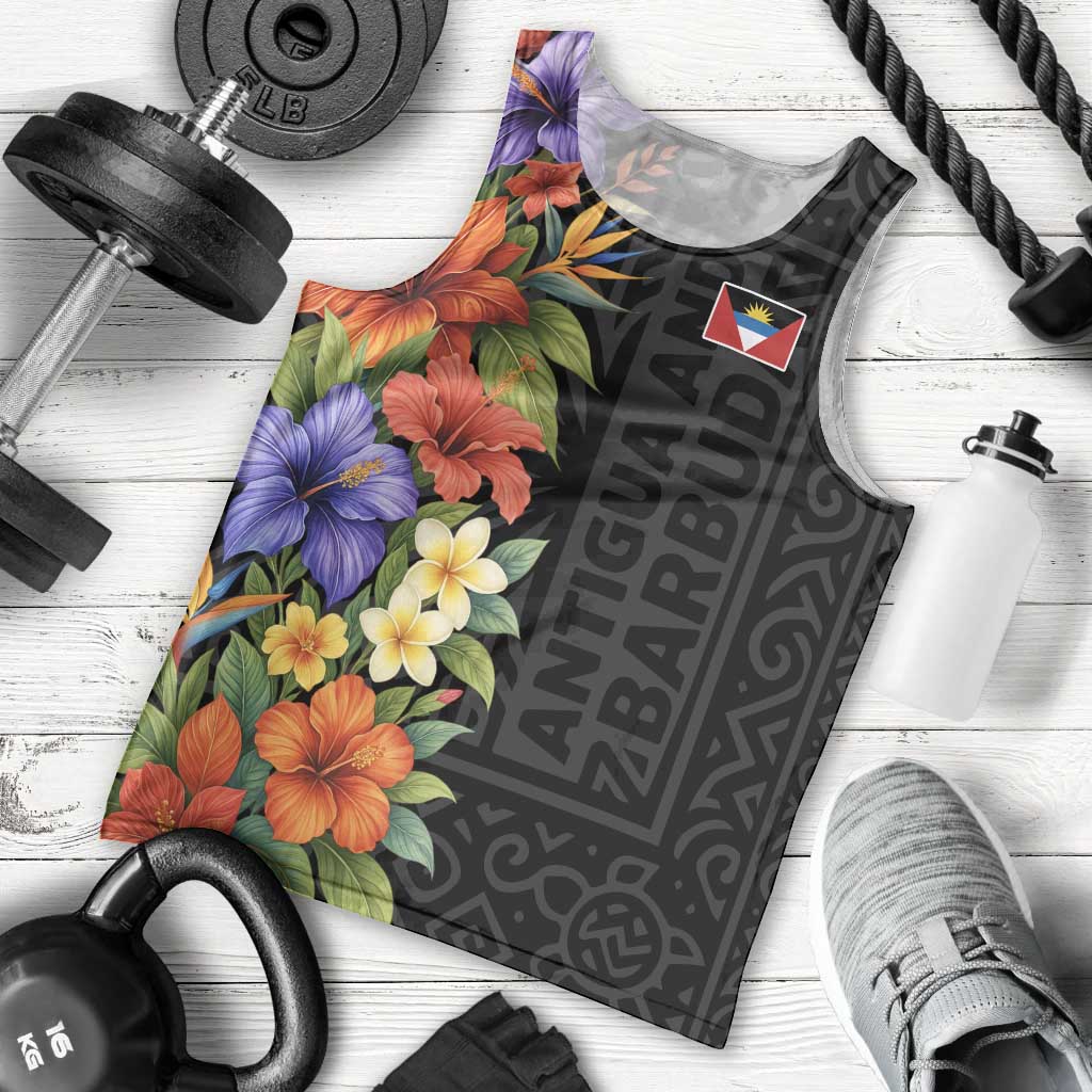 Antigua and Barbuda Floral Men Tank Top with Tropical Hibiscus with National Flag - Wonder Print Shop