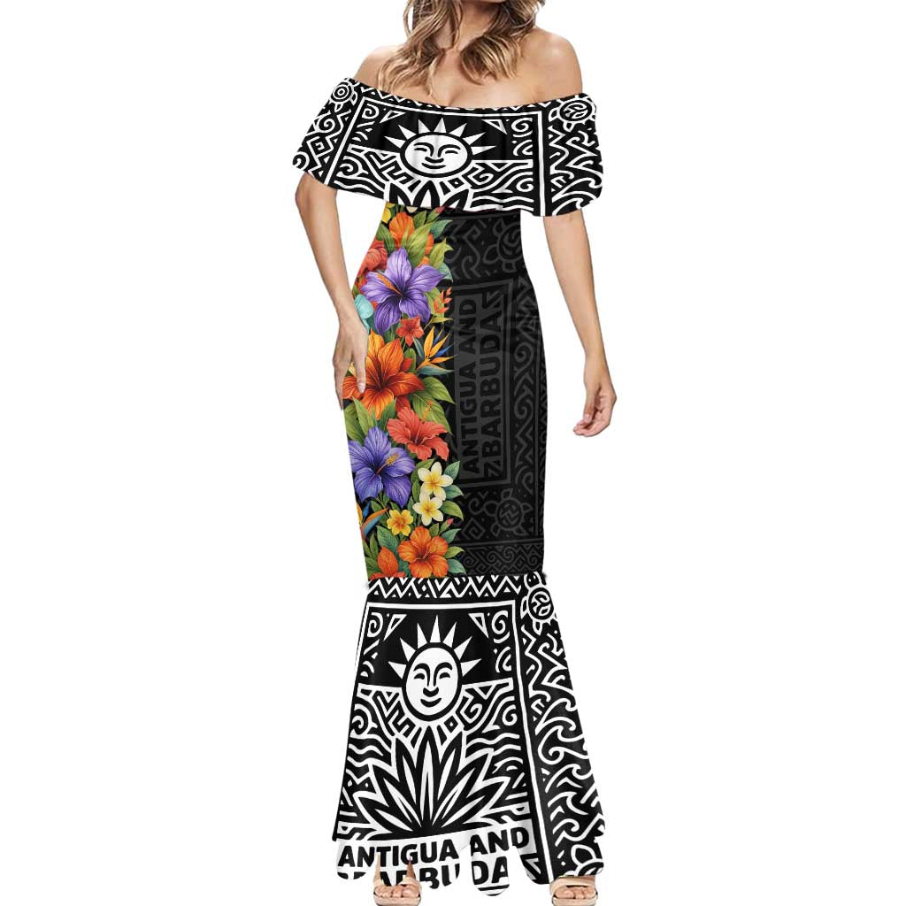Antigua and Barbuda Floral Mermaid Dress with Tropical Hibiscus with National Flag - Wonder Print Shop