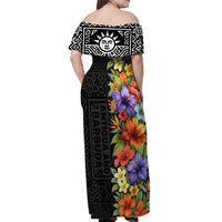 Antigua and Barbuda Floral Off Shoulder Maxi Dress with Tropical Hibiscus with National Flag - Wonder Print Shop
