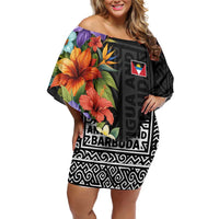 Antigua and Barbuda Floral Off Shoulder Short Dress with Tropical Hibiscus with National Flag - Wonder Print Shop
