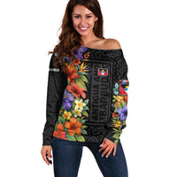 Antigua and Barbuda Floral Off Shoulder Sweater with Tropical Hibiscus with National Flag - Wonder Print Shop