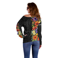 Antigua and Barbuda Floral Off Shoulder Sweater with Tropical Hibiscus with National Flag - Wonder Print Shop