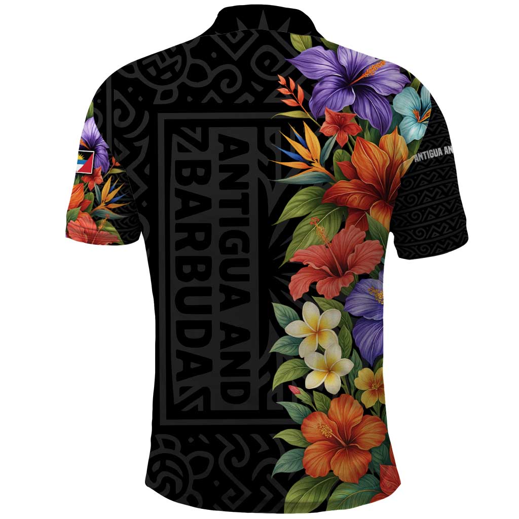 Antigua and Barbuda Floral Polo Shirt with Tropical Hibiscus with National Flag - Wonder Print Shop