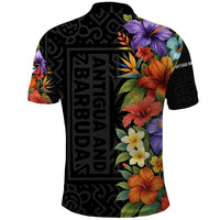 Antigua and Barbuda Floral Polo Shirt with Tropical Hibiscus with National Flag - Wonder Print Shop