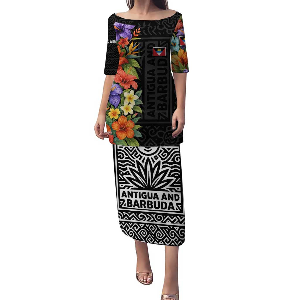 Antigua and Barbuda Floral Puletasi with Tropical Hibiscus with National Flag - Wonder Print Shop