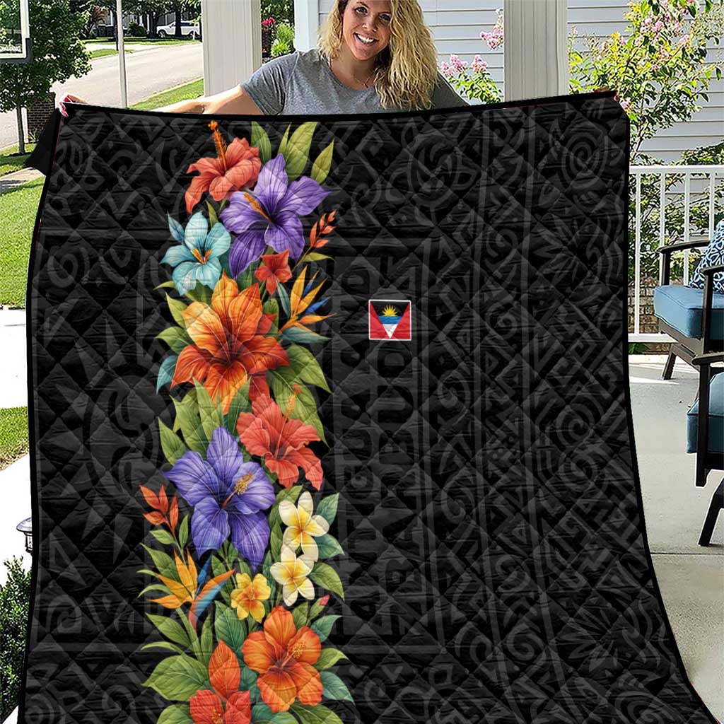Antigua and Barbuda Floral Quilt with Tropical Hibiscus with National Flag - Wonder Print Shop