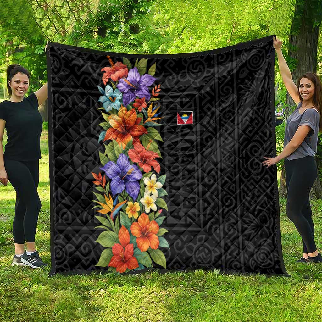 Antigua and Barbuda Floral Quilt with Tropical Hibiscus with National Flag - Wonder Print Shop