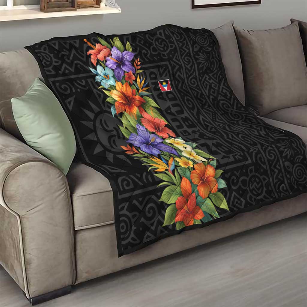 Antigua and Barbuda Floral Quilt with Tropical Hibiscus with National Flag - Wonder Print Shop