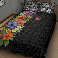 Antigua and Barbuda Floral Quilt Bed Set with Tropical Hibiscus with National Flag - Wonder Print Shop