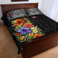 Antigua and Barbuda Floral Quilt Bed Set with Tropical Hibiscus with National Flag - Wonder Print Shop