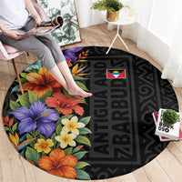 Antigua and Barbuda Floral Round Carpet with Tropical Hibiscus with National Flag - Wonder Print Shop