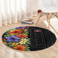 Antigua and Barbuda Floral Round Carpet with Tropical Hibiscus with National Flag - Wonder Print Shop