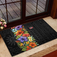 Antigua and Barbuda Floral Rubber Doormat with Tropical Hibiscus with National Flag - Wonder Print Shop