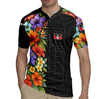 Antigua and Barbuda Floral Rugby Jersey with Tropical Hibiscus with National Flag - Wonder Print Shop