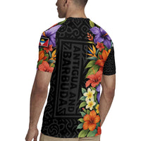Antigua and Barbuda Floral Rugby Jersey with Tropical Hibiscus with National Flag - Wonder Print Shop