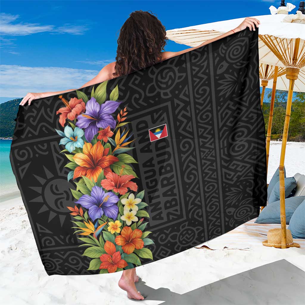Antigua and Barbuda Floral Sarong with Tropical Hibiscus with National Flag - Wonder Print Shop