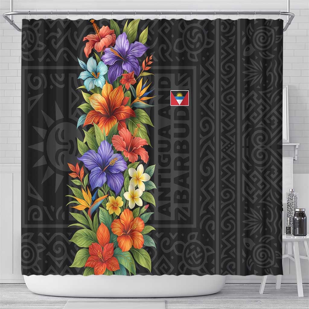 Antigua and Barbuda Floral Shower Curtain with Tropical Hibiscus with National Flag - Wonder Print Shop