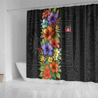 Antigua and Barbuda Floral Shower Curtain with Tropical Hibiscus with National Flag - Wonder Print Shop