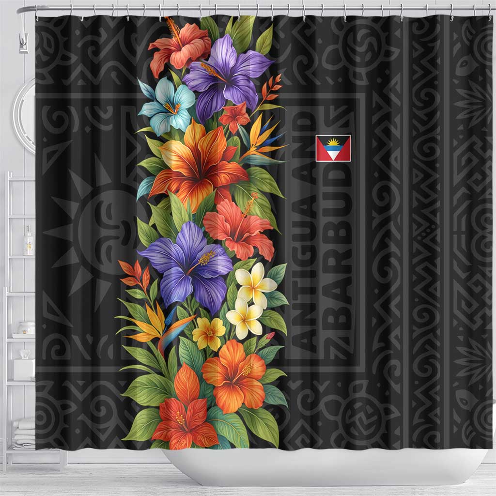 Antigua and Barbuda Floral Shower Curtain with Tropical Hibiscus with National Flag - Wonder Print Shop