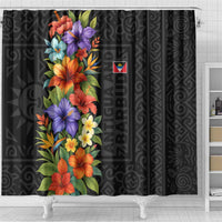 Antigua and Barbuda Floral Shower Curtain with Tropical Hibiscus with National Flag - Wonder Print Shop