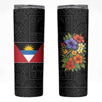 Antigua and Barbuda Floral Skinny Tumbler with Tropical Hibiscus with National Flag - Wonder Print Shop