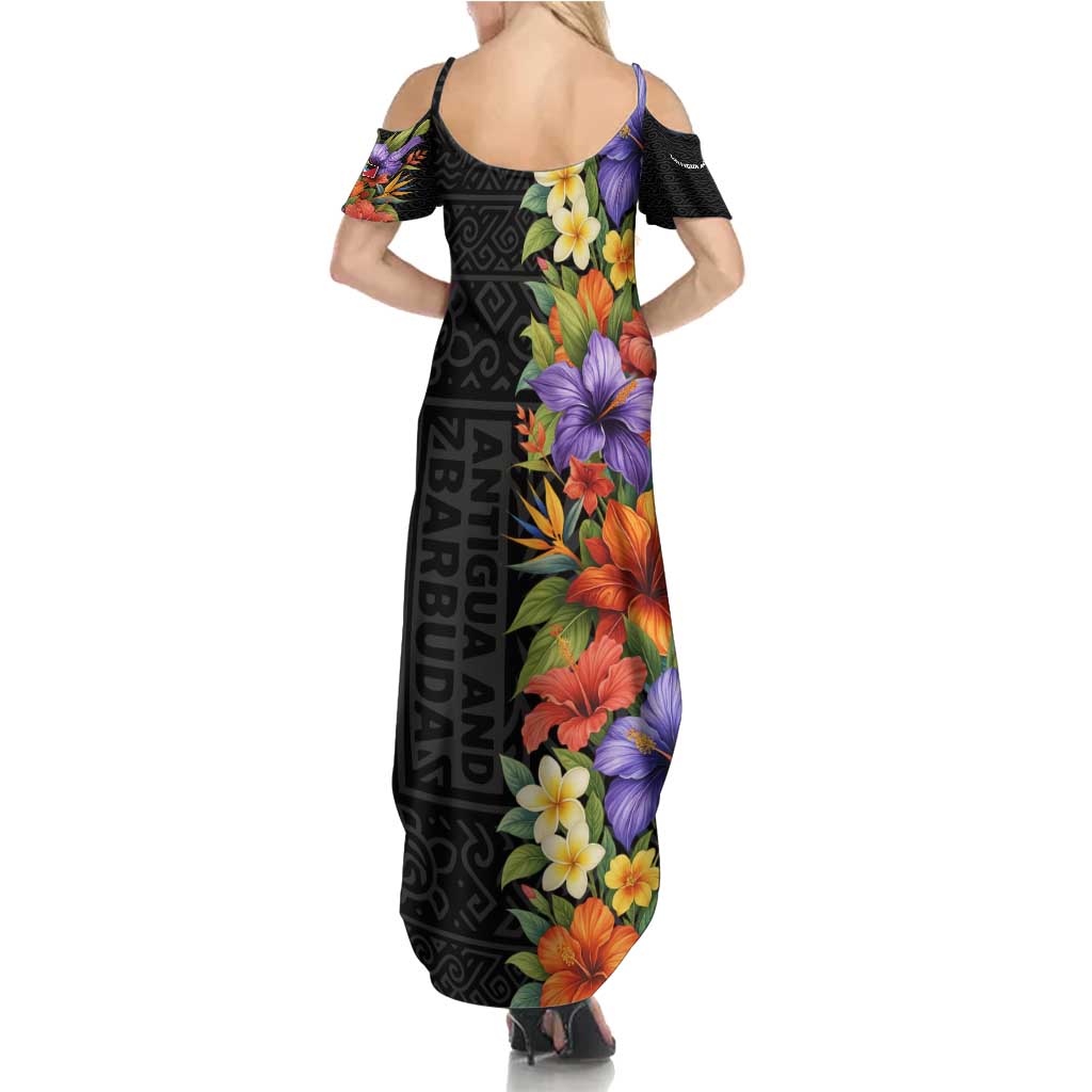 Antigua and Barbuda Floral Summer Maxi Dress with Tropical Hibiscus with National Flag - Wonder Print Shop