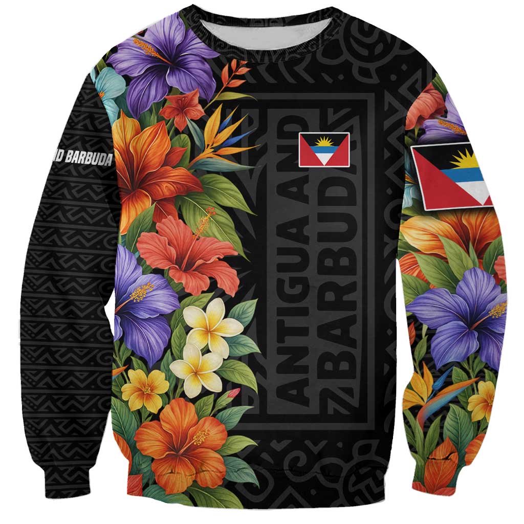 Antigua and Barbuda Floral Sweatshirt with Tropical Hibiscus with National Flag - Wonder Print Shop