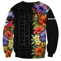Antigua and Barbuda Floral Sweatshirt with Tropical Hibiscus with National Flag - Wonder Print Shop