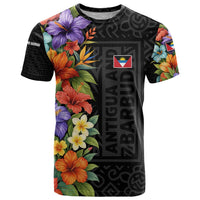Antigua and Barbuda Floral T Shirt with Tropical Hibiscus with National Flag - Wonder Print Shop