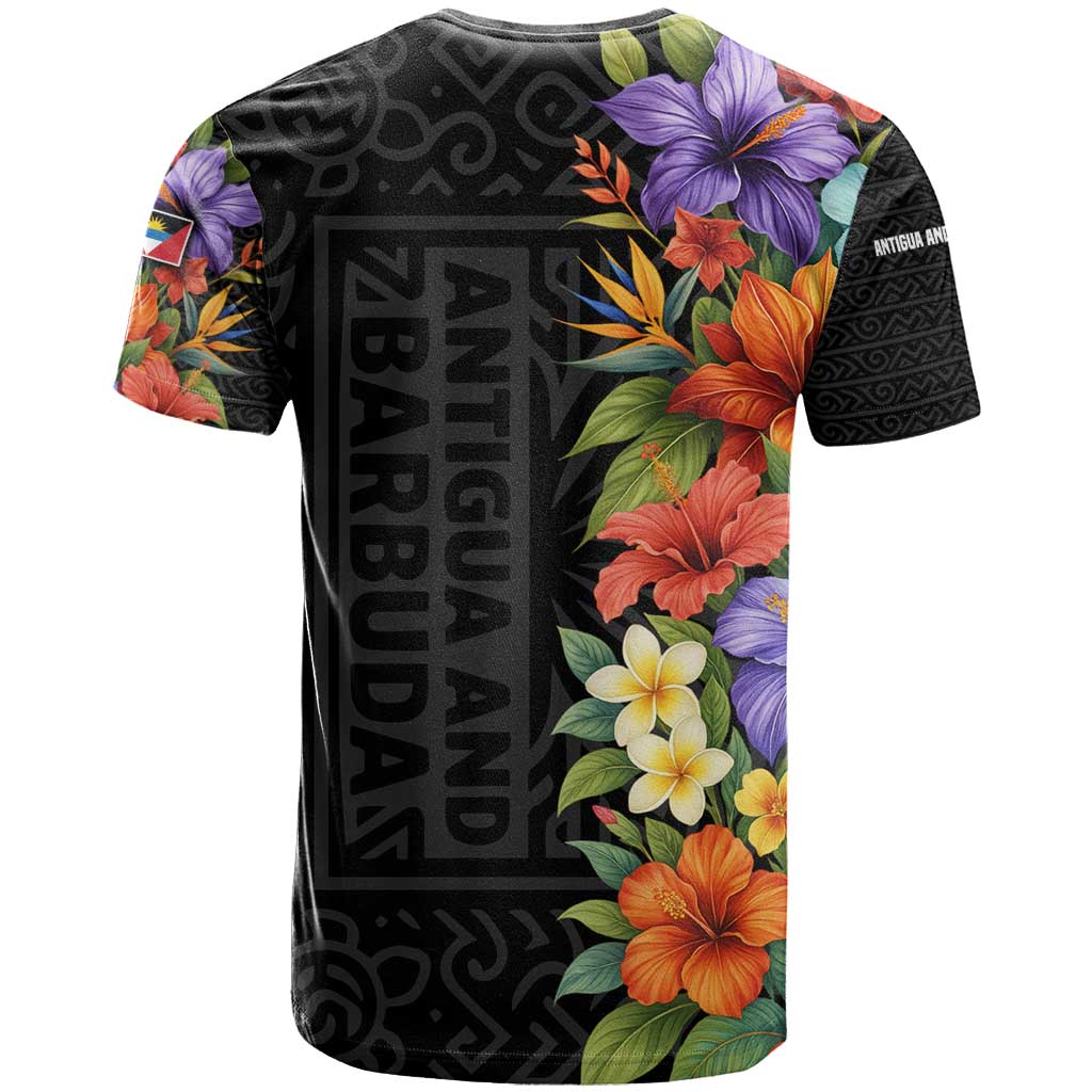 Antigua and Barbuda Floral T Shirt with Tropical Hibiscus with National Flag - Wonder Print Shop
