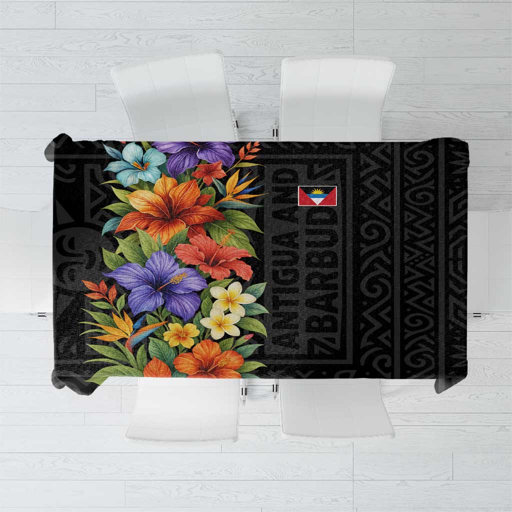 Antigua and Barbuda Floral Tablecloth with Tropical Hibiscus with National Flag - Wonder Print Shop