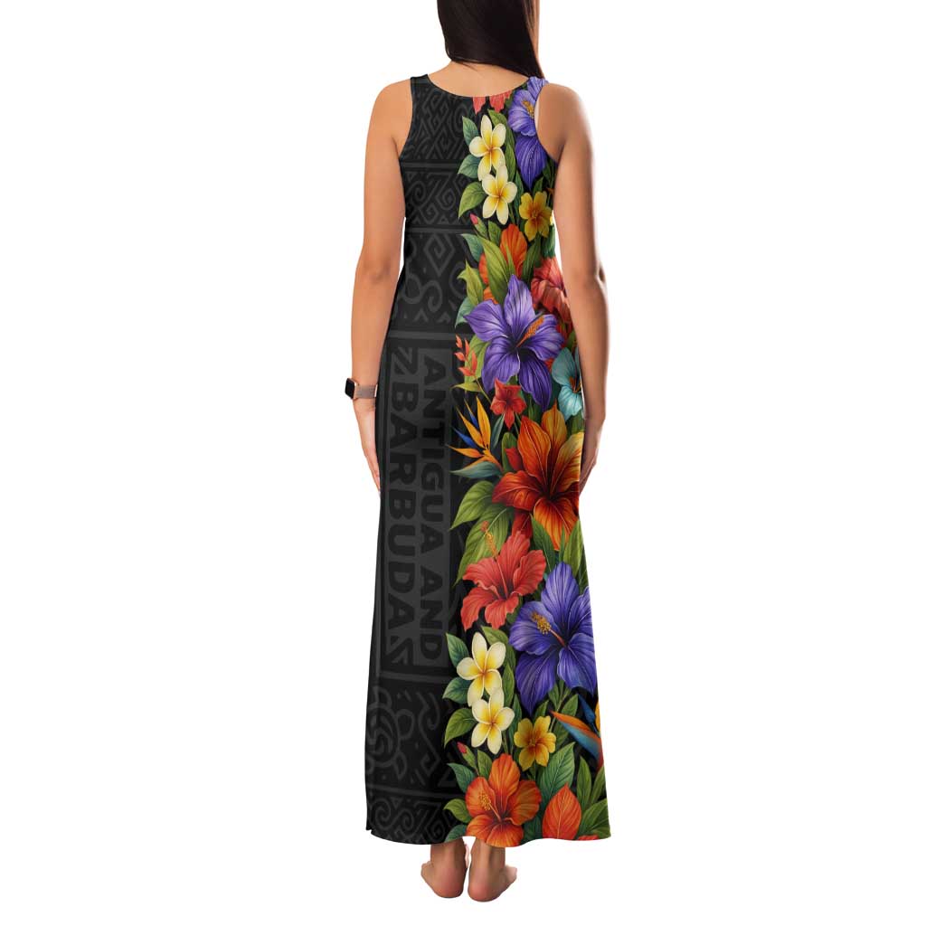 Antigua and Barbuda Floral Tank Maxi Dress with Tropical Hibiscus with National Flag - Wonder Print Shop