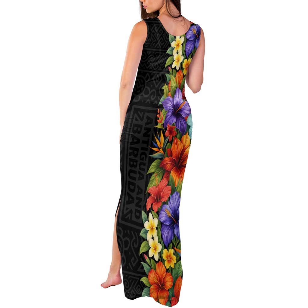 Antigua and Barbuda Floral Tank Maxi Dress with Tropical Hibiscus with National Flag - Wonder Print Shop