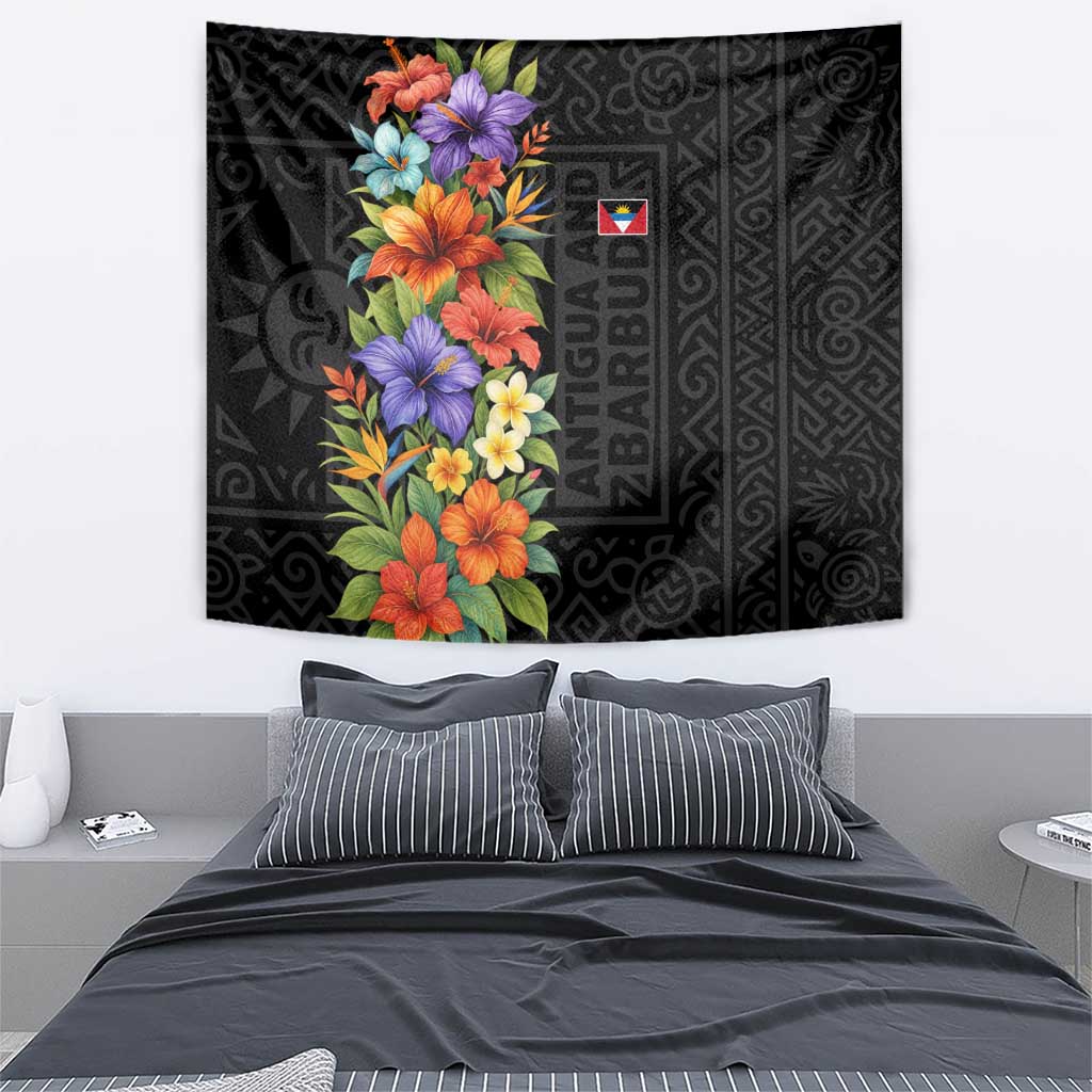 Antigua and Barbuda Floral Tapestry with Tropical Hibiscus with National Flag - Wonder Print Shop