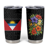 Antigua and Barbuda Floral Tumbler Cup with Tropical Hibiscus with National Flag - Wonder Print Shop