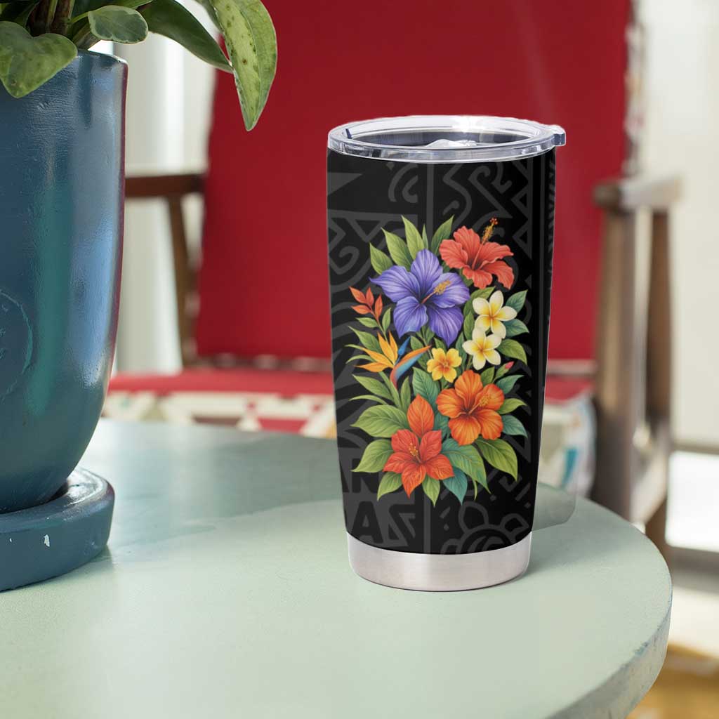 Antigua and Barbuda Floral Tumbler Cup with Tropical Hibiscus with National Flag - Wonder Print Shop