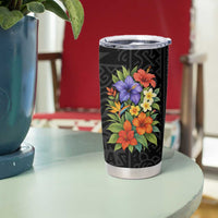 Antigua and Barbuda Floral Tumbler Cup with Tropical Hibiscus with National Flag - Wonder Print Shop