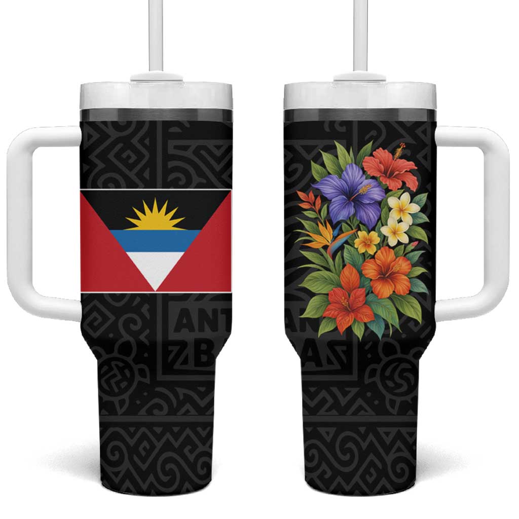 Antigua and Barbuda Floral Tumbler With Handle with Tropical Hibiscus with National Flag - Wonder Print Shop