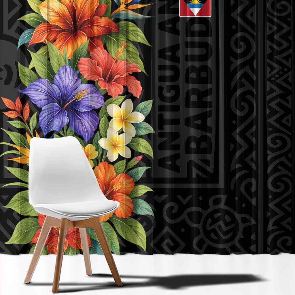 Antigua and Barbuda Floral Window Curtain with Tropical Hibiscus with National Flag - Wonder Print Shop