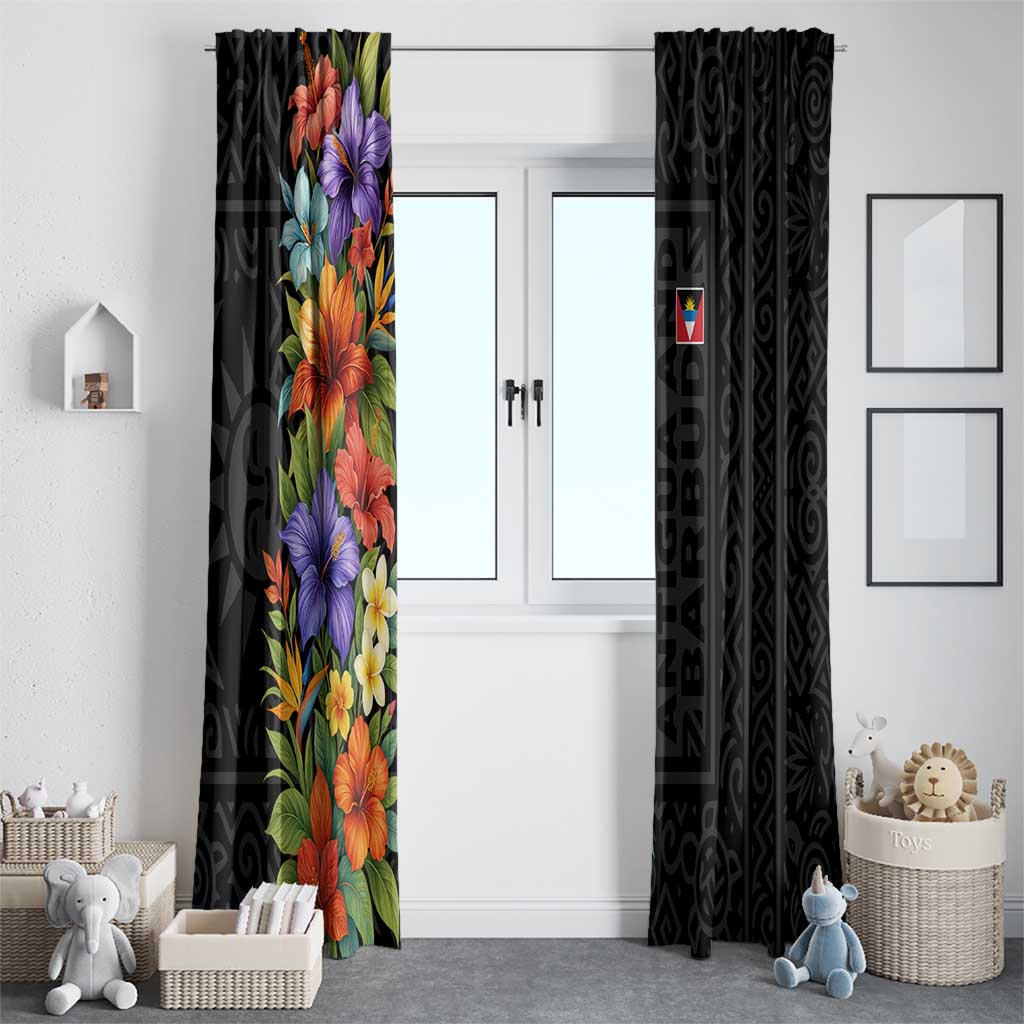 Antigua and Barbuda Floral Window Curtain with Tropical Hibiscus with National Flag - Wonder Print Shop