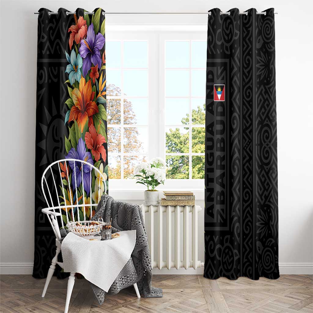 Antigua and Barbuda Floral Window Curtain with Tropical Hibiscus with National Flag - Wonder Print Shop