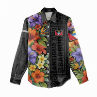 Antigua and Barbuda Floral Women Casual Shirt with Tropical Hibiscus with National Flag - Wonder Print Shop